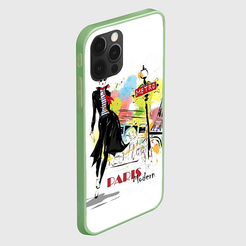 Чехол iPhone 12 Pro Max Девушка, Париж, метро / 3D-Салатовый – фото 2
