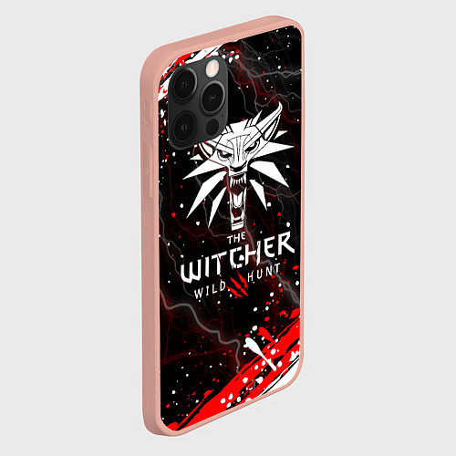 Чехол iPhone 12 Pro Max THE WITCHER ВОЛК БРЫЗГИ КРАСОК МОЛНИИ / 3D-Светло-розовый – фото 2