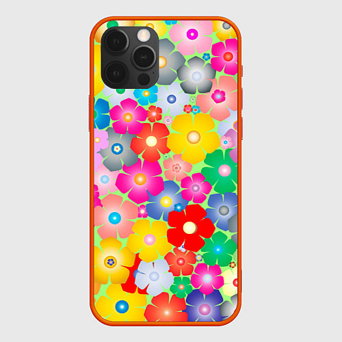 Чехол iPhone 12 Pro Max Цветочки фон / 3D-Красный – фото 1
