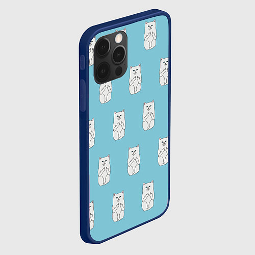 Чехол iPhone 12 Pro Max Белый котик орнамент / 3D-Тёмно-синий – фото 2