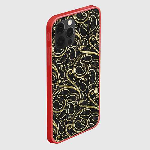 Чехол iPhone 12 Pro Max Золотистые узоры / 3D-Красный – фото 2