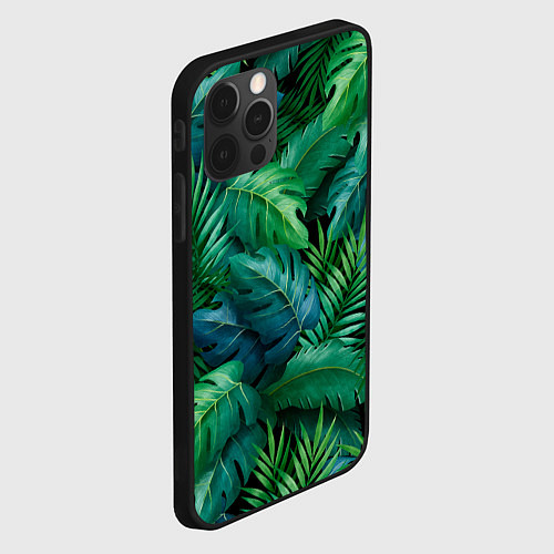 Чехол iPhone 12 Pro Max Green plants pattern / 3D-Черный – фото 2