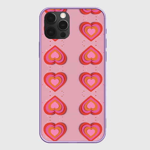 Чехол iPhone 12 Pro Max Сердечки перевернутые / 3D-Сиреневый – фото 1