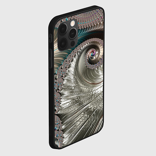 Чехол iPhone 12 Pro Max Fractal pattern Spiral Серебристый фрактал спираль / 3D-Черный – фото 2