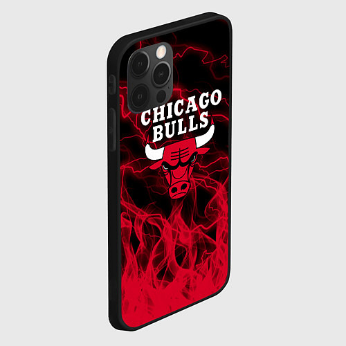 Чехол iPhone 12 Pro Max CHICAGO BULLS ЧИКАГО БУЛЛС МОЛНИИ / 3D-Черный – фото 2
