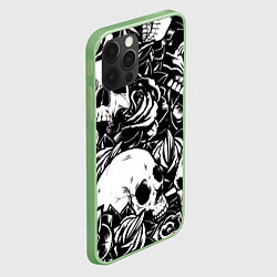 Чехол для iPhone 12 Pro Max Черепа и розы на черном фоне, цвет: 3D-салатовый — фото 2