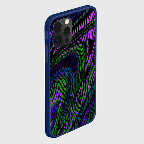 Чехол iPhone 12 Pro Max Абстрактный современный тигровый узор / 3D-Тёмно-синий – фото 2