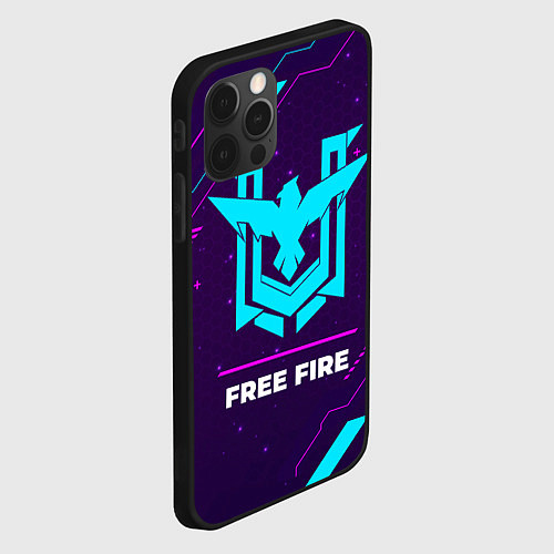 Чехол iPhone 12 Pro Max Символ Free Fire в неоновых цветах на темном фоне / 3D-Черный – фото 2