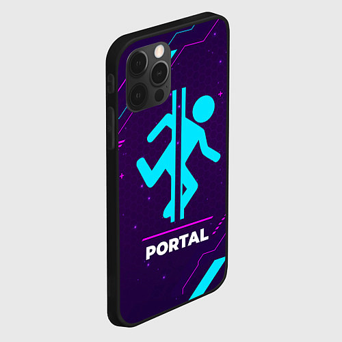 Чехол iPhone 12 Pro Max Символ Portal в неоновых цветах на темном фоне / 3D-Черный – фото 2