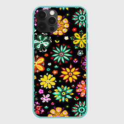 Чехол для iPhone 12 Pro Max MULTICOLORED FLOWERS, цвет: 3D-мятный