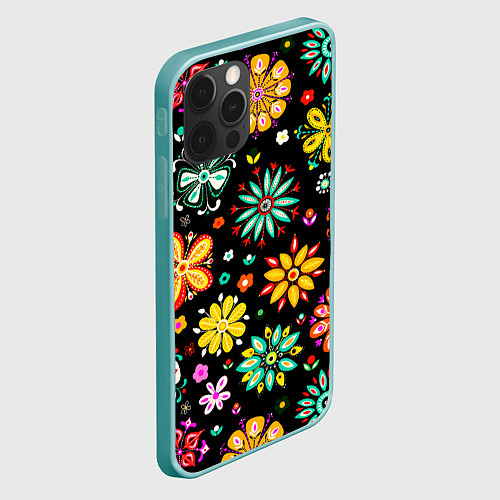 Чехол iPhone 12 Pro Max MULTICOLORED FLOWERS / 3D-Мятный – фото 2