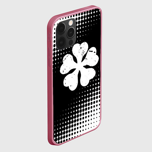 Чехол iPhone 12 Pro Max Белый логотип Черный клевер на черном / 3D-Малиновый – фото 2