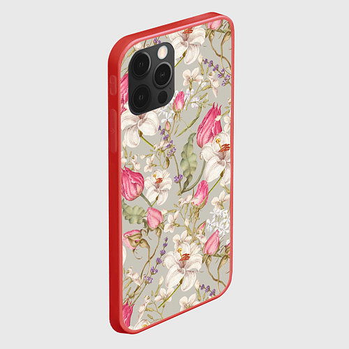 Чехол iPhone 12 Pro Max Цветы Ностальгические Белые Лилии / 3D-Красный – фото 2