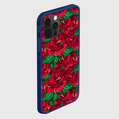 Чехол iPhone 12 Pro Max Цветы Много Красных Роз / 3D-Тёмно-синий – фото 2