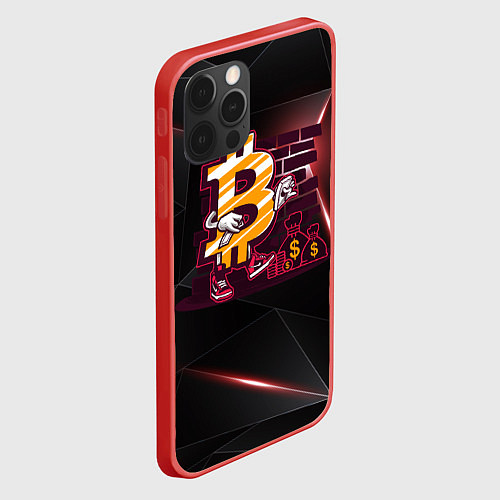 Чехол iPhone 12 Pro Max Биткоин на фоне стены Bitcoin / 3D-Красный – фото 2