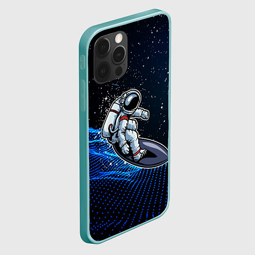 Чехол iPhone 12 Pro Max Космонавт на серфинге / 3D-Мятный – фото 2