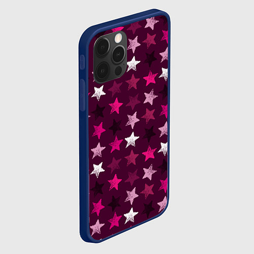 Чехол iPhone 12 Pro Max Бордовые звезды / 3D-Тёмно-синий – фото 2