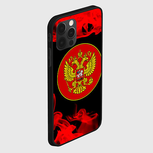 Чехол iPhone 12 Pro Max RUSSIA - ГЕРБ - Пламя / 3D-Черный – фото 2