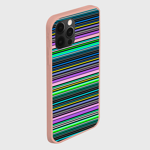 Чехол iPhone 12 Pro Max Яркие неоновые тонкие полосы / 3D-Светло-розовый – фото 2