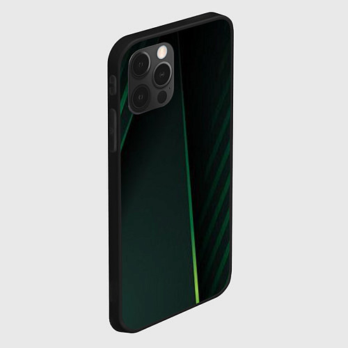 Чехол iPhone 12 Pro Max Зеленые 3D полосы со свечением / 3D-Черный – фото 2