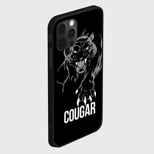 Чехол iPhone 12 Pro Max Cougar on the hunt - Пума на охоте / 3D-Черный – фото 2