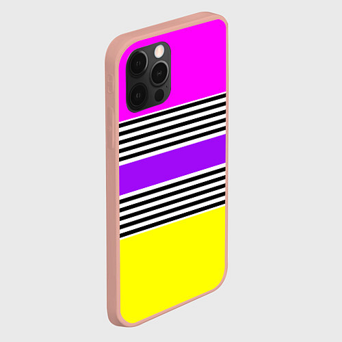 Чехол iPhone 12 Pro Max Яркие неоновые полосы в сочетании с черно-белыми п / 3D-Светло-розовый – фото 2