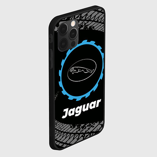 Чехол iPhone 12 Pro Max Jaguar в стиле Top Gear со следами шин на фоне / 3D-Черный – фото 2