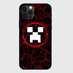 Чехол для iPhone 12 Pro Max Символ Minecraft и краска вокруг на темном фоне, цвет: 3D-черный