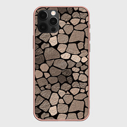 Чехол для iPhone 12 Pro Max Черно-коричневая текстура камня, цвет: 3D-светло-розовый