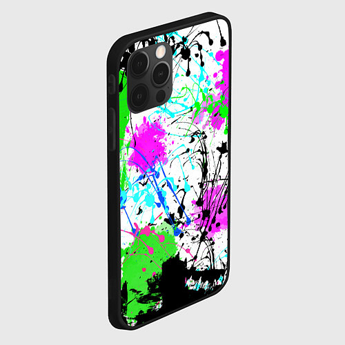 Чехол iPhone 12 Pro Max Неоновые разноцветные пятна и брызги красок / 3D-Черный – фото 2