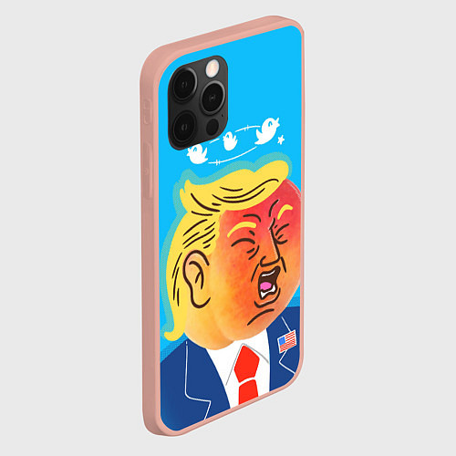 Чехол iPhone 12 Pro Max Дональд Трамп и Твиттер / 3D-Светло-розовый – фото 2