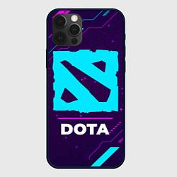 Чехол для iPhone 12 Pro Max Символ Dota в неоновых цветах на темном фоне, цвет: 3D-черный