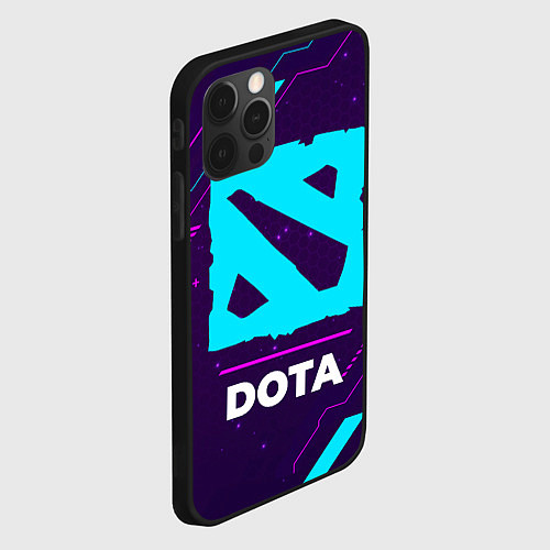 Чехол iPhone 12 Pro Max Символ Dota в неоновых цветах на темном фоне / 3D-Черный – фото 2