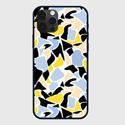 Чехол для iPhone 12 Pro Max Абстрактный узор в желто-голубых тонах на черном ф, цвет: 3D-черный