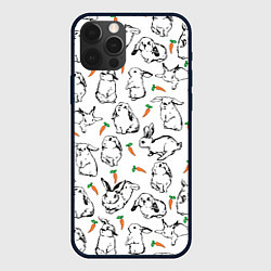 Чехол для iPhone 12 Pro Max Зайцы с морковками, цвет: 3D-черный