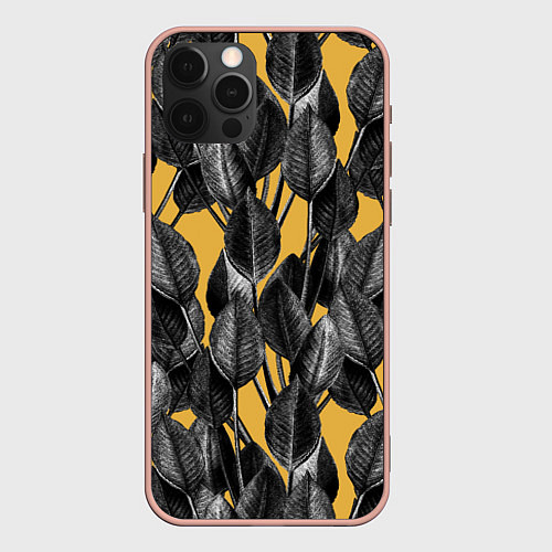 Чехол iPhone 12 Pro Max Летние Листья На Оранжевом Цвете / 3D-Светло-розовый – фото 1