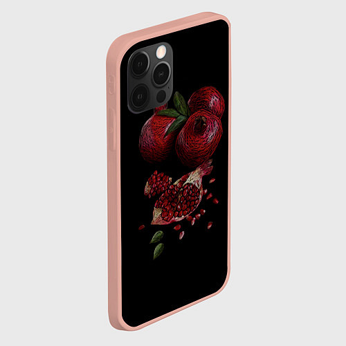 Чехол iPhone 12 Pro Max Сочные гранаты на черном фоне / 3D-Светло-розовый – фото 2