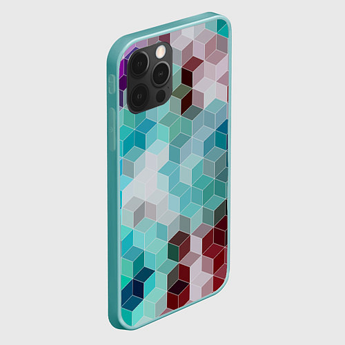 Чехол iPhone 12 Pro Max Бирюзово-коричневый геометрический узор / 3D-Мятный – фото 2