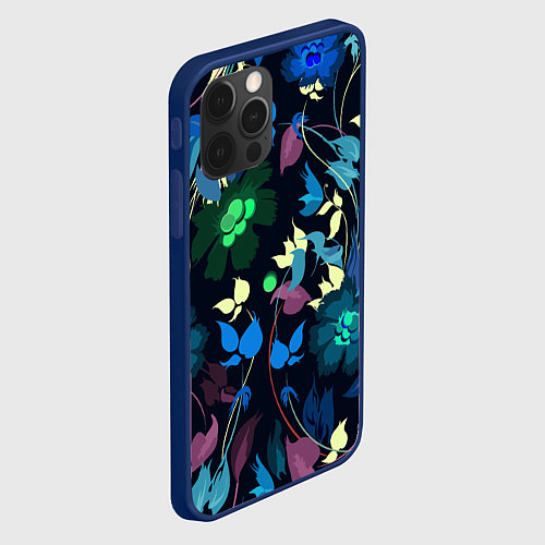 Чехол iPhone 12 Pro Max Color summer night Floral pattern / 3D-Тёмно-синий – фото 2