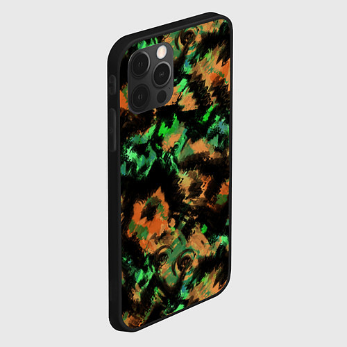 Чехол iPhone 12 Pro Max Зелено-оранжевый осенний абстрактный узор / 3D-Черный – фото 2