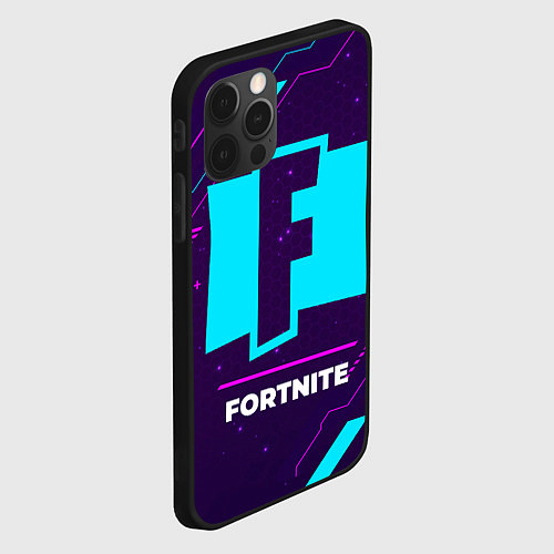 Чехол iPhone 12 Pro Max Символ Fortnite в неоновых цветах на темном фоне / 3D-Черный – фото 2