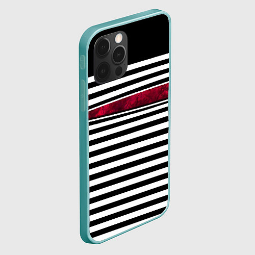 Чехол iPhone 12 Pro Max Полосатый современный черно-белый с красной вставк / 3D-Мятный – фото 2