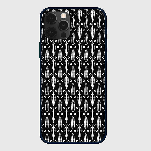 Чехол iPhone 12 Pro Max Черно-белый современный модный узор листья / 3D-Черный – фото 1