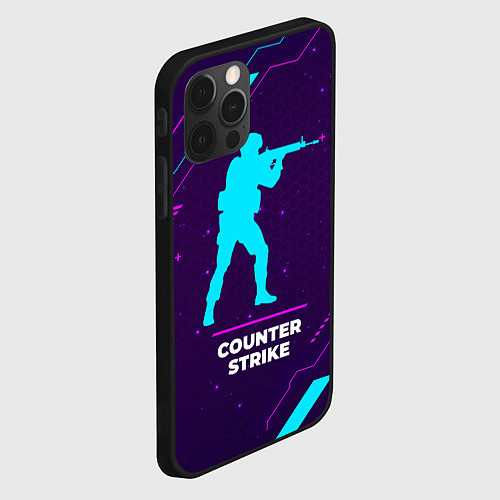 Чехол iPhone 12 Pro Max Символ Counter Strike в неоновых цветах на темном / 3D-Черный – фото 2