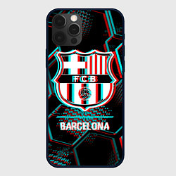 Чехол для iPhone 12 Pro Max Barcelona FC в стиле Glitch на темном фоне, цвет: 3D-черный