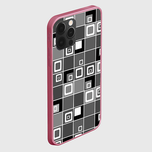 Чехол iPhone 12 Pro Max Geometric shapes черно-белый / 3D-Малиновый – фото 2
