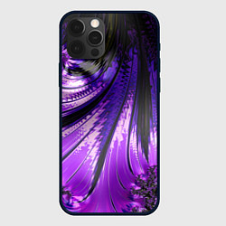 Чехол для iPhone 12 Pro Max Неоновый фрактал черный с фиолетовым Абстракция, цвет: 3D-черный
