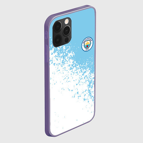 Чехол iPhone 12 Pro Max Manchester city белые брызги на голубом фоне / 3D-Серый – фото 2