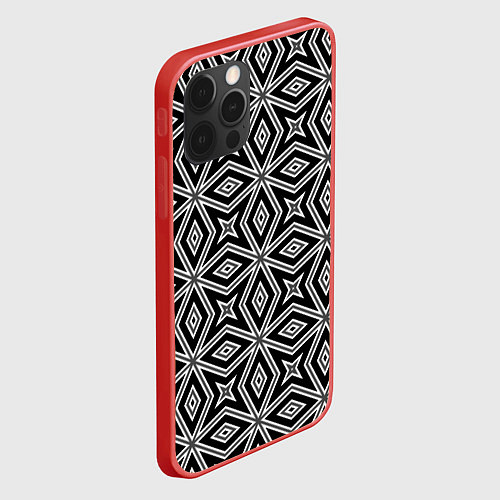 Чехол iPhone 12 Pro Max Черно-белый узор геометрический ромбы / 3D-Красный – фото 2