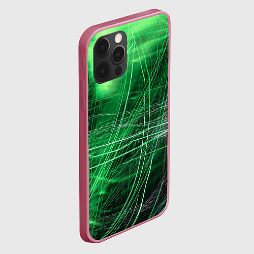 Чехол iPhone 12 Pro Max Неоновые волны и линии - Зелёный / 3D-Малиновый – фото 2